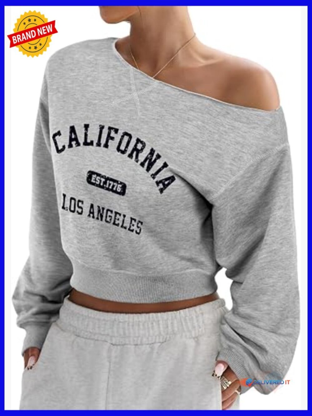 Off the Shoulder Sweatshirt Crop Top Long Sleeve Loose Fit Pullover